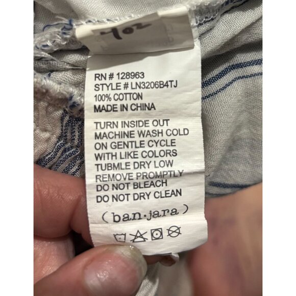 BanJara Womens Blue & White Striped Paperbag Tie Front Cotton Shorts S - Picture 6 of 7